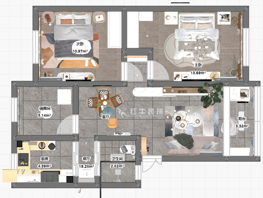 熊皓宇|四方新村二村1-2-403-75㎡-現(xiàn)代風(fēng)格|3室1廳1衛(wèi)|老房改造裝修|定制家¥114000|全包11萬|00_03平面彩圖