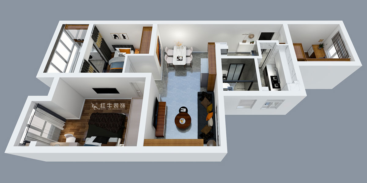 張智猿｜紫楊佳園二期22-407-86㎡-北歐風(fēng)格｜3室2廳1衛(wèi)｜新房裝修｜定制家￥108698｜全包11萬(wàn)｜00_04鳥(niǎo)瞰圖