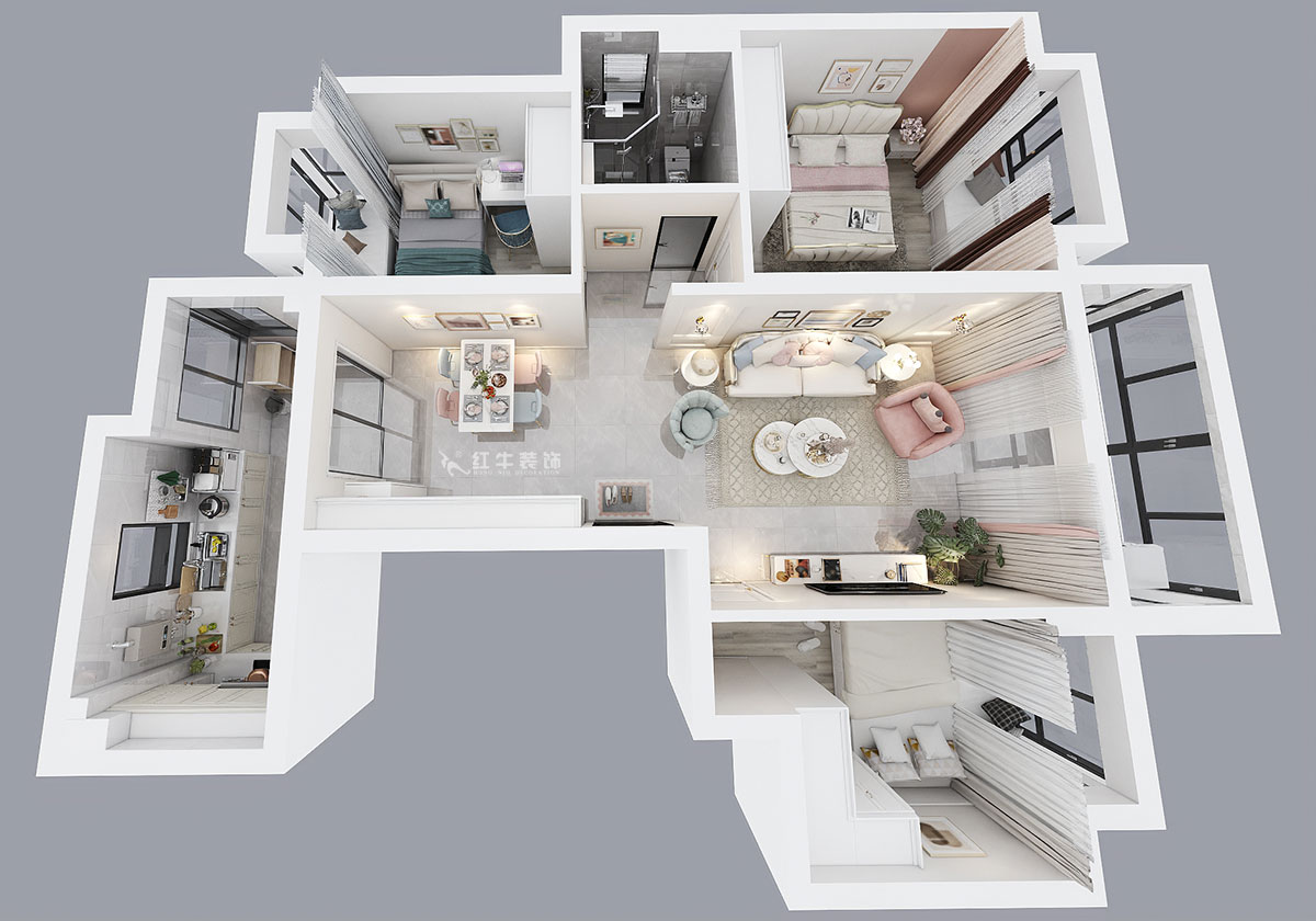 張桐瑋|恒大林溪郡13-1001-99㎡-簡歐風(fēng)格|3室1廳1衛(wèi)|新房裝修|定制家¥122000|全包13萬|00_05鳥瞰圖