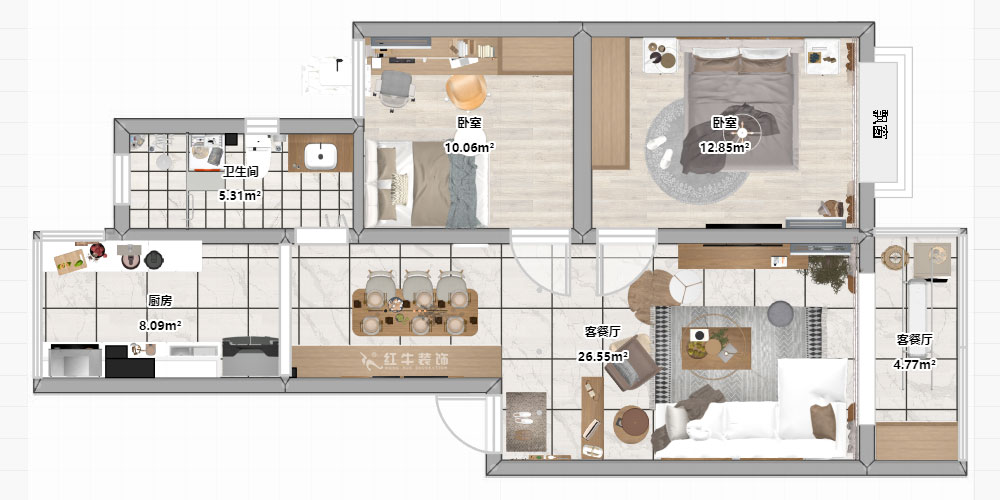 朱彥|廣廈嘉苑9-2-203-85㎡-簡約風(fēng)格|2室2廳1衛(wèi)|老房翻新|定制家¥120900|全包12萬|00_03平面彩圖