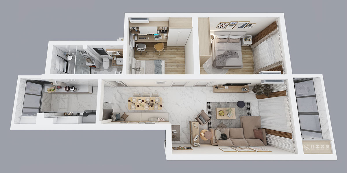 朱彥|廣廈嘉苑9-2-203-85㎡-簡約風(fēng)格|2室2廳1衛(wèi)|老房翻新|定制家¥120900|全包12萬|00_04鳥瞰圖