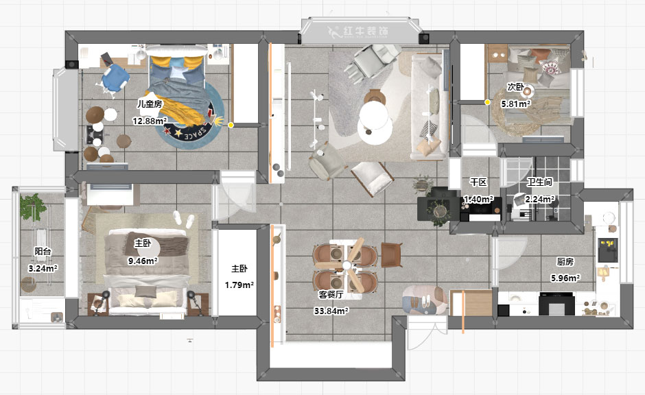 魏明花|東寶花園12-402-96㎡-現(xiàn)代簡(jiǎn)約風(fēng)格|3室2廳1衛(wèi)|二手房裝修|定制家¥161200|全包12