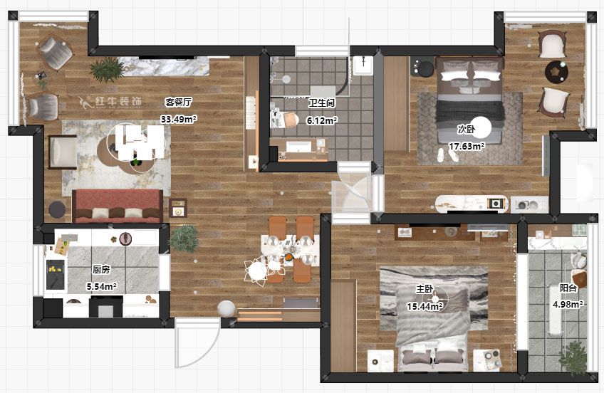 朱彥|天潤城3街區(qū)28-1-301-95㎡-現(xiàn)代風(fēng)格|2室2廳1衛(wèi)|老房裝修|定制家¥161200|全包12萬|00_03平面彩圖