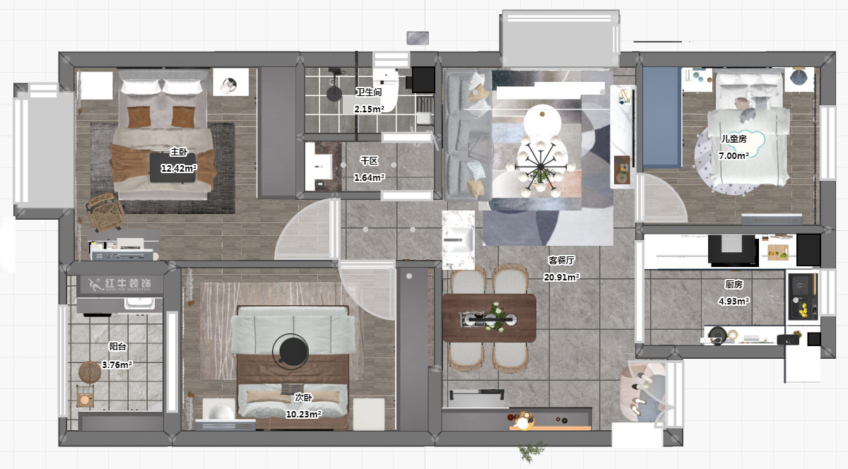 朱彥|花港鴻福城翠城園3-406-87㎡-現代風格|2室2廳1衛(wèi)|新房裝修|定制家¥92400|全包9