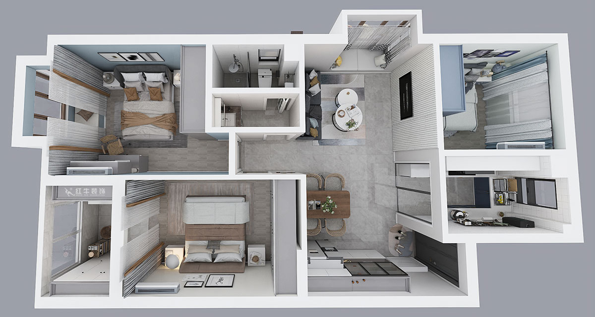 朱彥|花港鴻福城翠城園3-406-87㎡-現代風格|2室2廳1衛(wèi)|新房裝修|定制家¥92400|全包9