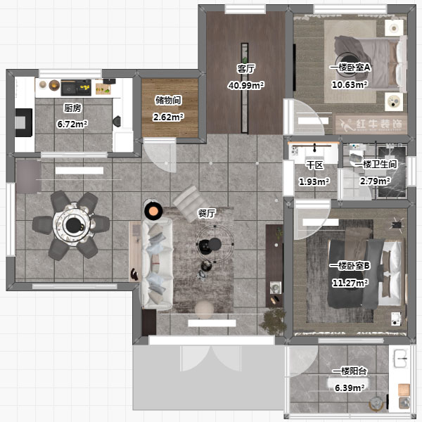 劉小勇|酈湖美墅90-102-190㎡-現(xiàn)代風(fēng)格|4室2廳3衛(wèi)|新房裝修|定制家¥288000|全包33萬|00_05一樓平面彩圖