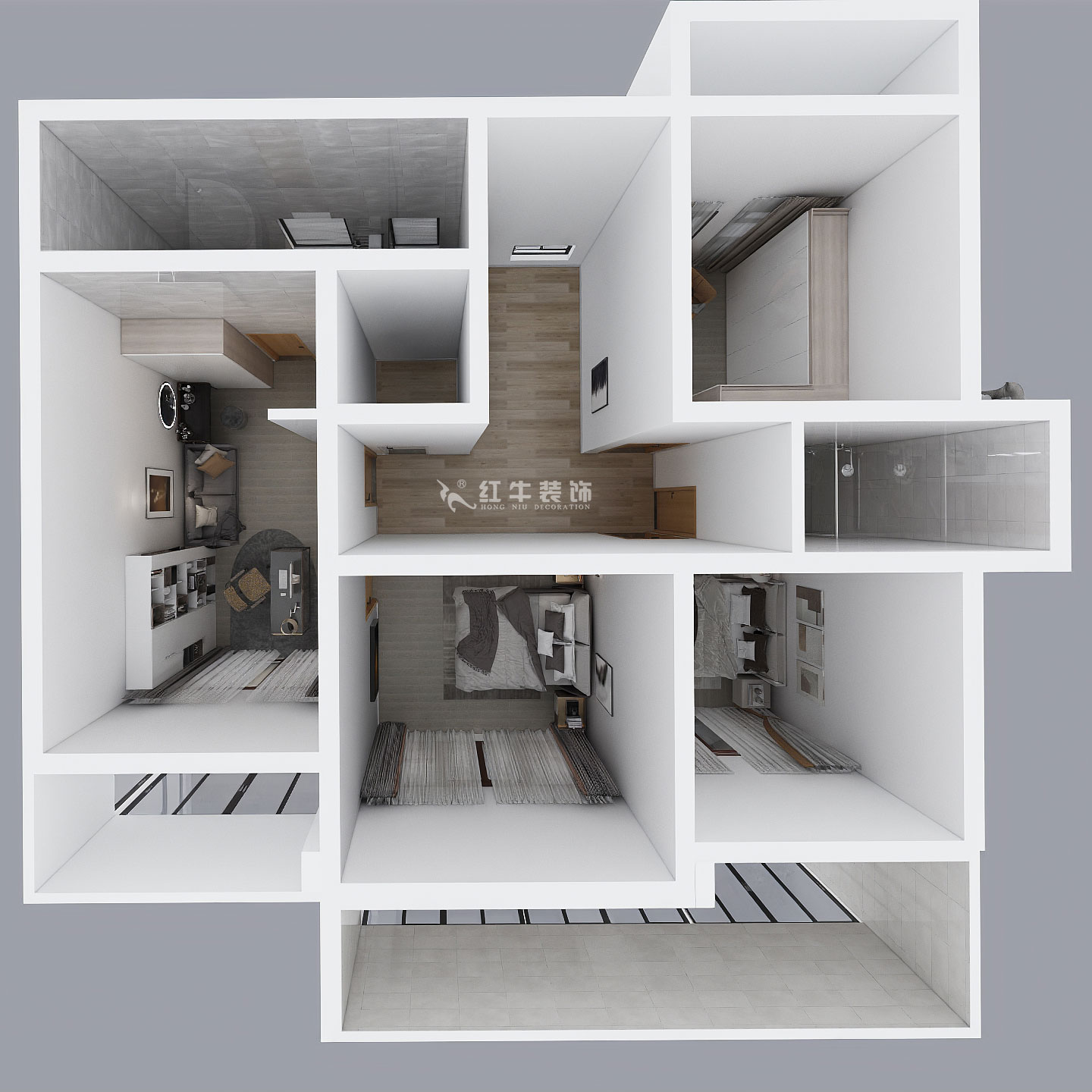 劉小勇|酈湖美墅90-102-190㎡-現(xiàn)代風(fēng)格|4室2廳3衛(wèi)|新房裝修|定制家¥288000|全包33萬|00_08二樓鳥瞰圖