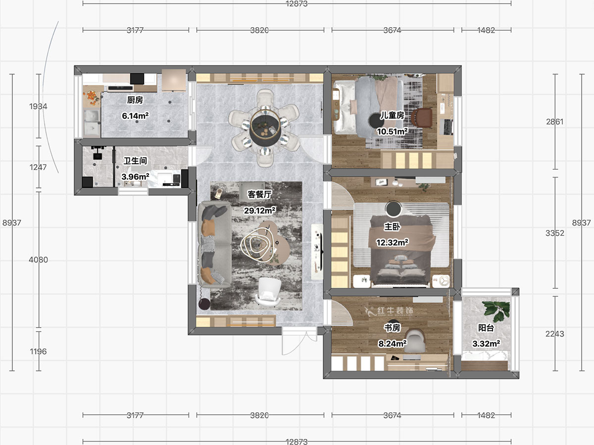 顧娟|中和橋30號78-2-303-93㎡-北歐風格|3室2廳1衛(wèi)|舊房裝修|定制家¥118000|全包12