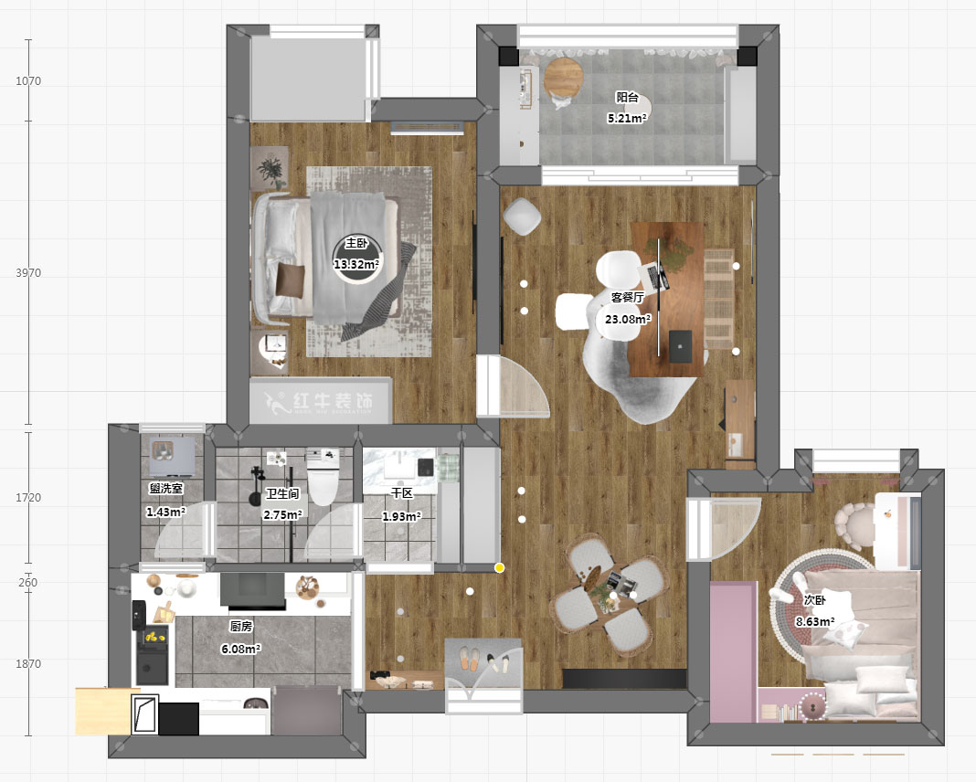 仇美蓉|金陵灣南區(qū)1-3-502-99㎡-簡(jiǎn)約風(fēng)格|2室2廳1衛(wèi)|新房裝修|定制家|全包12萬|00_03平面彩圖