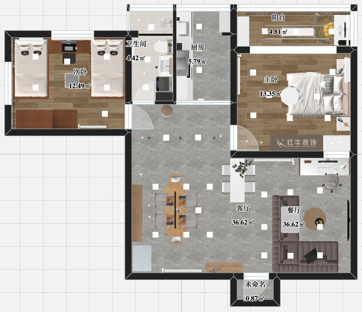 張智猿｜申家巷48號(hào)706-100㎡-現(xiàn)代風(fēng)格｜2室2廳1衛(wèi)｜老房裝修｜定制家￥94813｜全包10萬(wàn)｜00_03平面彩圖