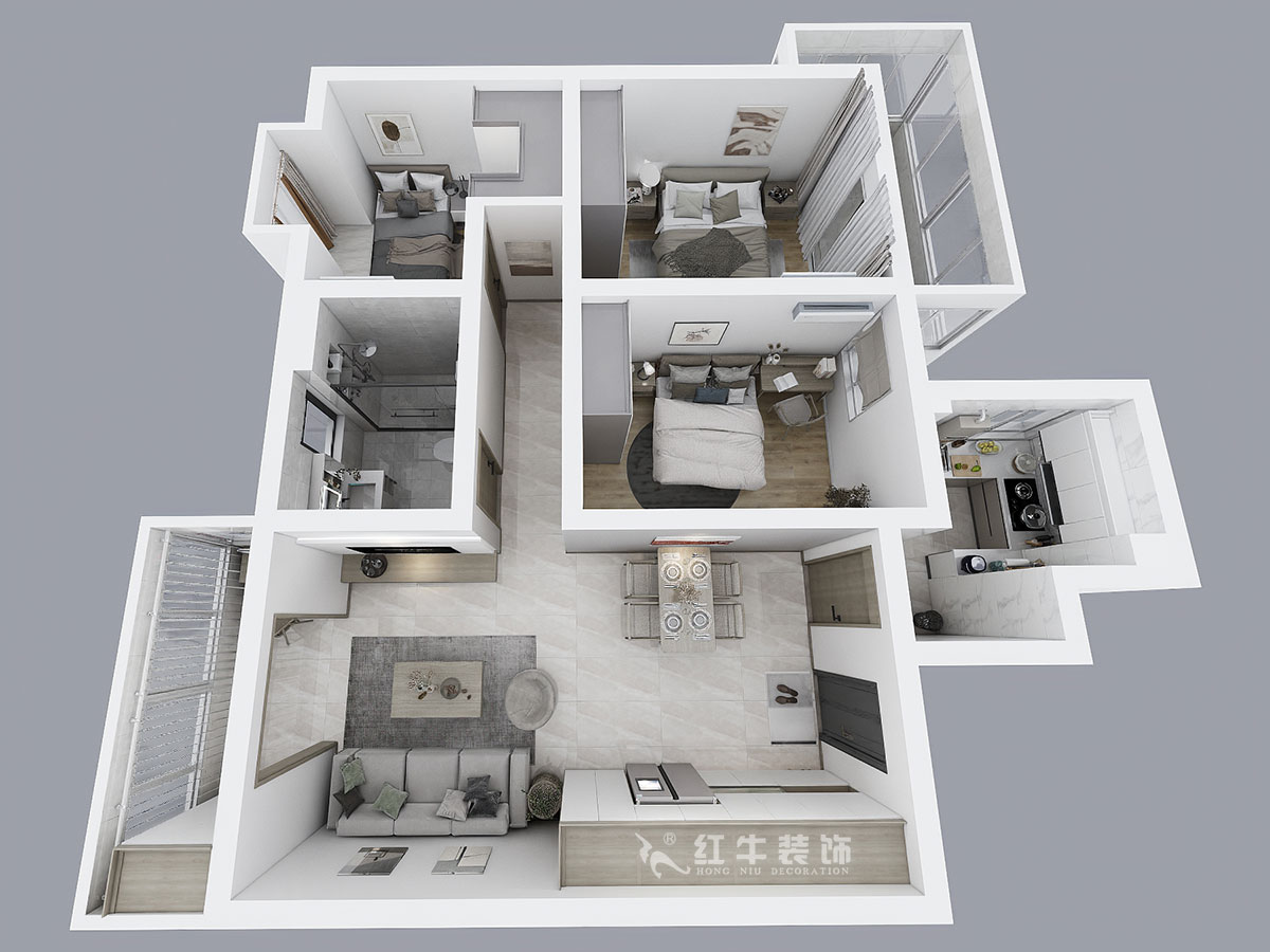 陶陽｜雙和園2-1401-115㎡-現在簡約風格｜3室2廳1衛(wèi)｜毛坯房裝修｜定制家｜全包14萬｜00_04鳥瞰圖