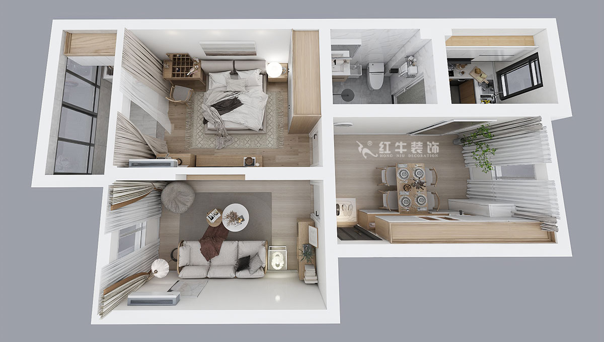 張桐瑋|南堡新寓7-2-102-58㎡-現(xiàn)代簡約風(fēng)格|2室1廳1衛(wèi)|舊房改造|定制家¥66000|全包6