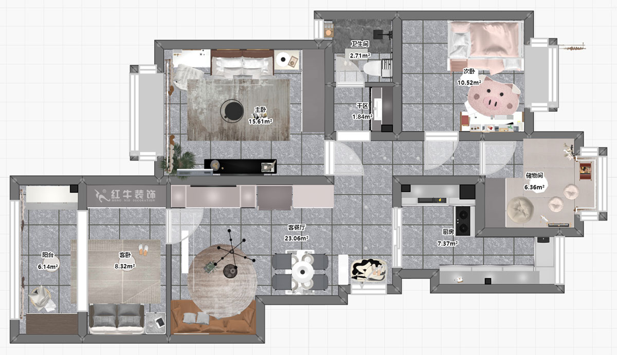 朱彥|托樂(lè)嘉睦鄰居-5-604-102㎡-簡(jiǎn)約風(fēng)格|4室2廳1衛(wèi)|老房裝修|三房改四房|定制家|全包14萬(wàn)|00_03平面彩圖