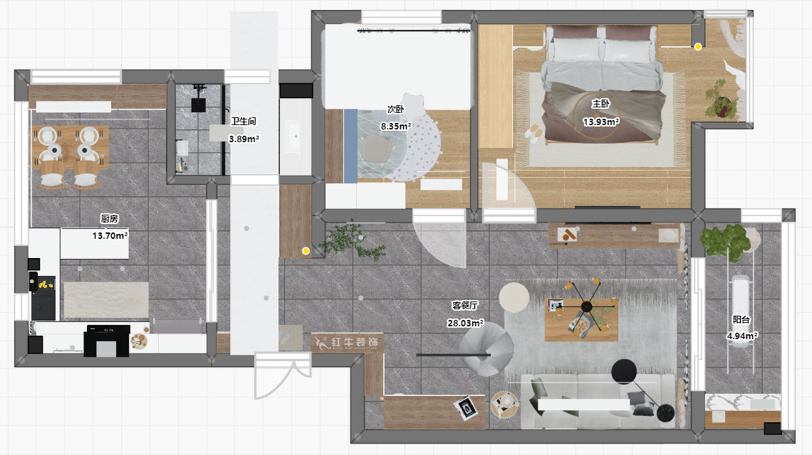 陶陽｜大發(fā)融悅8-201-90㎡-現(xiàn)代簡約風格｜3室2廳1衛(wèi)｜毛坯房裝修｜定制家｜全包16萬｜00_03平面彩圖