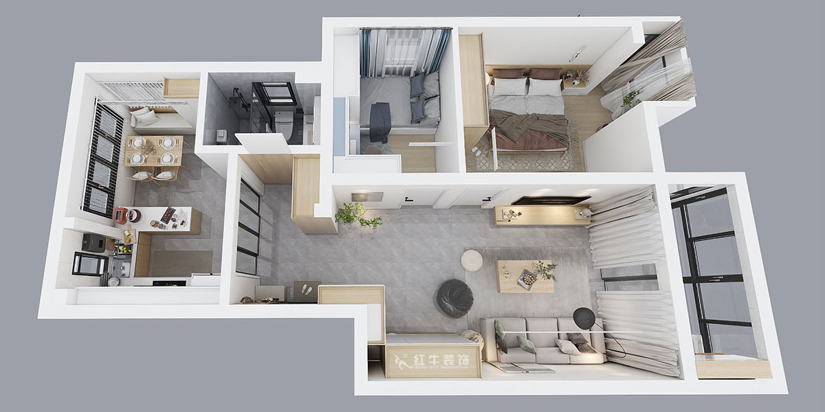 陶陽｜大發(fā)融悅8-201-90㎡-現(xiàn)代簡約風格｜3室2廳1衛(wèi)｜毛坯房裝修｜定制家｜全包16萬｜00_04鳥瞰圖