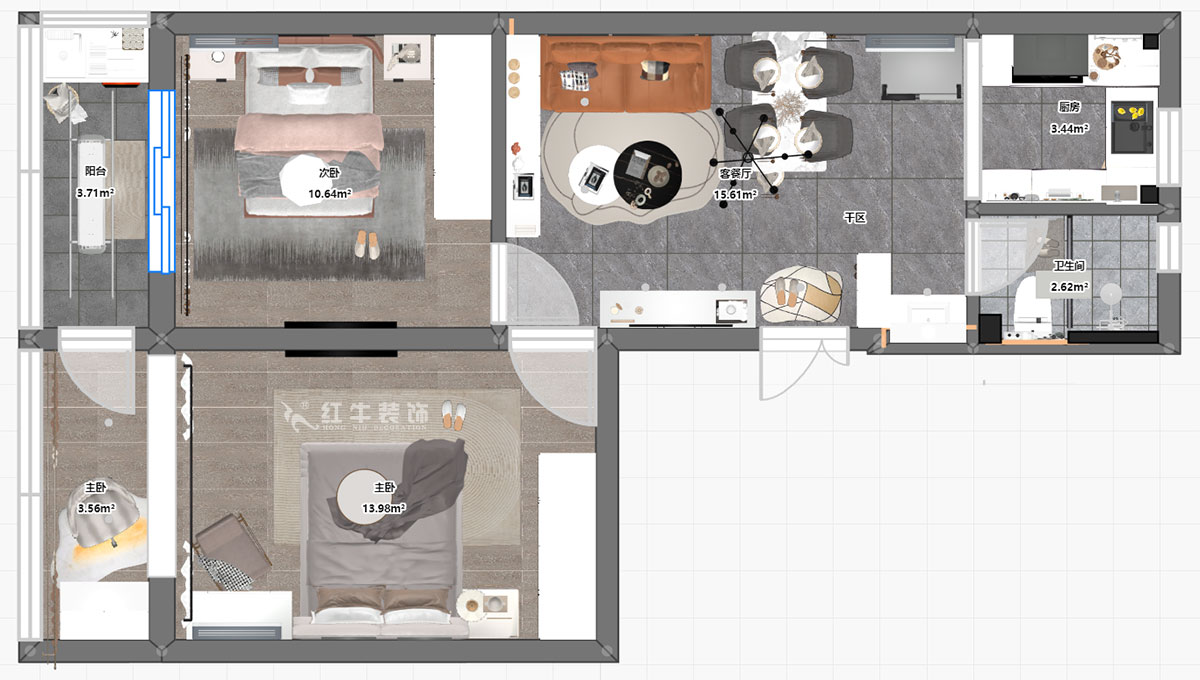高靈慧｜許家巷16號1-502-65㎡-北歐風(fēng)格｜2室1廳1衛(wèi)｜老房裝修｜定制家｜全包9萬｜00_03平面圖