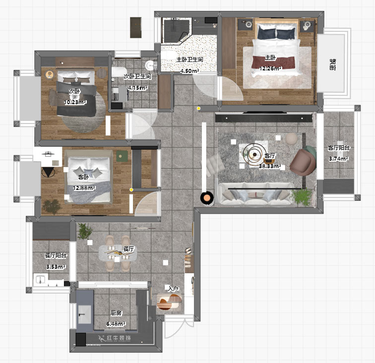 朱明琪|海德北岸17-1-1401-120㎡-簡(jiǎn)約風(fēng)格|3室2廳2衛(wèi)|新房裝修|定制家¥185496|全包17萬(wàn)|00_03平面彩圖