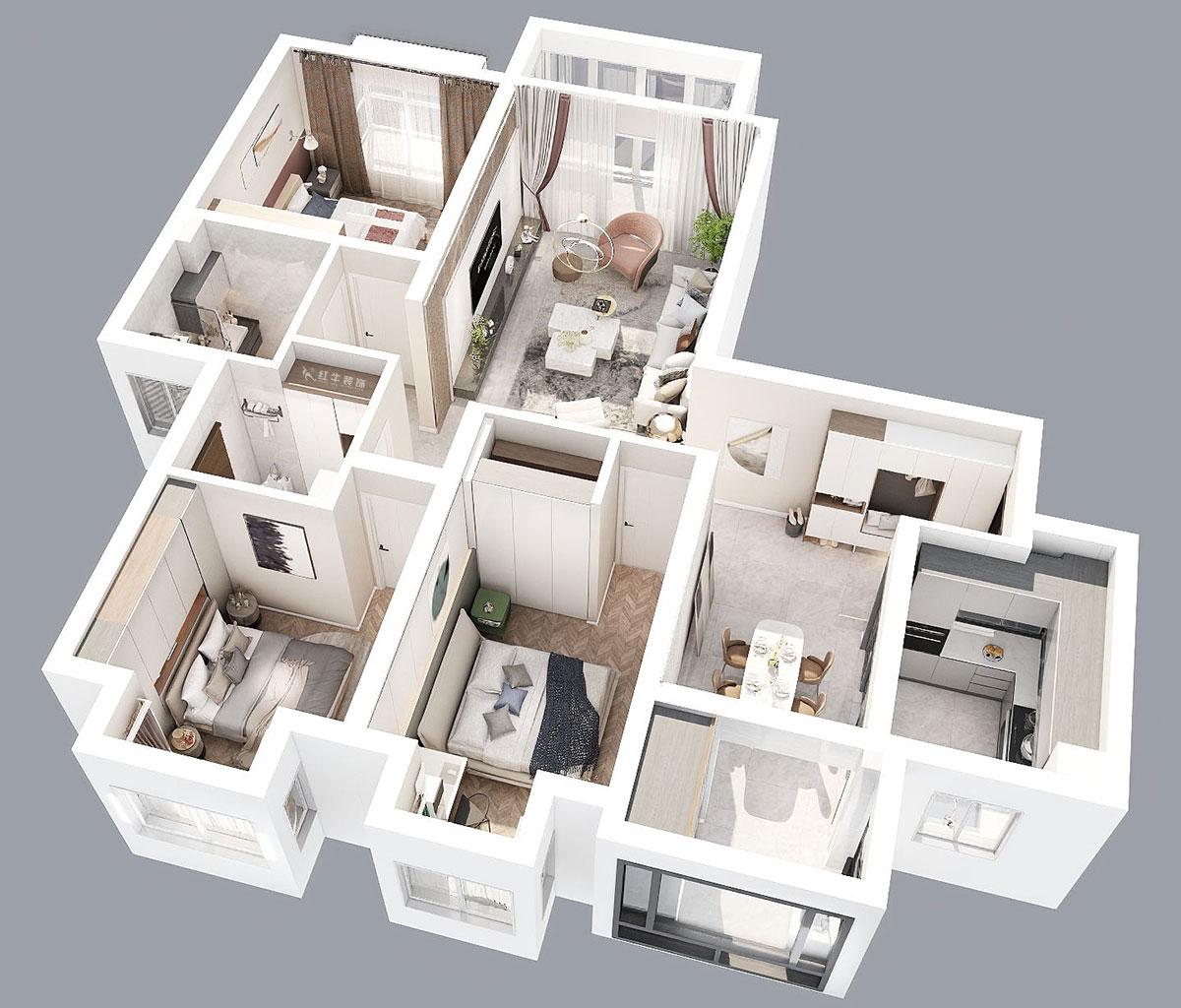 朱明琪|海德北岸17-1-1401-120㎡-簡(jiǎn)約風(fēng)格|3室2廳2衛(wèi)|新房裝修|定制家¥185496|全包17萬(wàn)|00_04鳥(niǎo)瞰圖