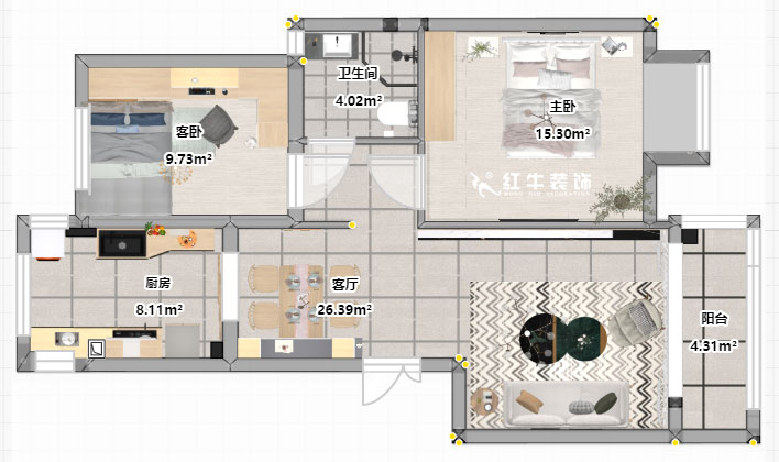 朱明琪|遠(yuǎn)拓橡樹城12-3-505-85㎡-現(xiàn)代簡(jiǎn)約風(fēng)格|3室2廳1衛(wèi)|新房裝修|定制家¥120106|全包12萬(wàn)|00_03平面彩圖