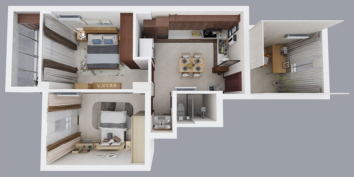 朱彥｜玉帶園9棟35-302-74㎡-簡約風格｜3室2廳1衛(wèi)｜老房裝修｜定制家｜全包10萬｜00_04鳥瞰圖