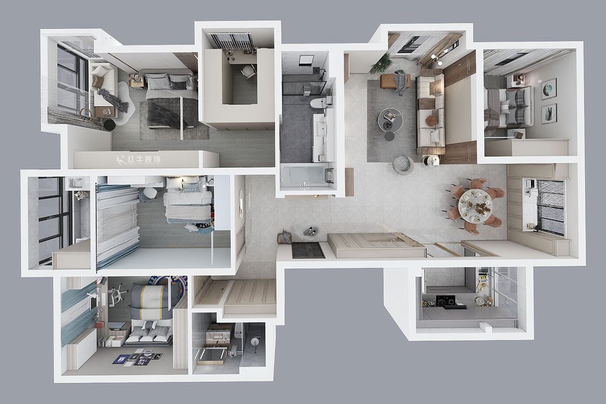 陶陽｜京門府2-806-200㎡-現(xiàn)代簡約風(fēng)格｜4室2廳2衛(wèi)｜毛坯房裝修｜定制家￥242314｜全包24萬｜00_04鳥瞰圖