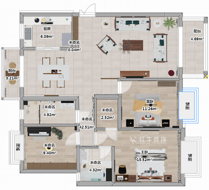 蔣?。愀窭锢瓥|苑6-302-130㎡-新中式風(fēng)格｜3室2廳2衛(wèi)｜舊房裝修｜定制家￥158973｜全包19萬｜00_03平面彩圖
