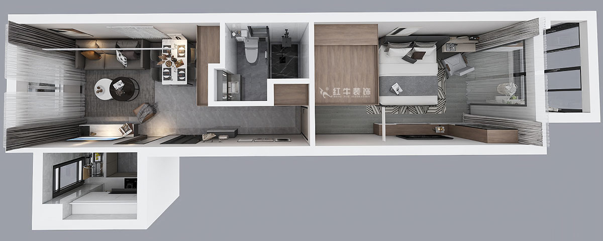 張桐瑋|紫楊佳園29-2101-59㎡-現(xiàn)代簡約風(fēng)格|2室1廳1衛(wèi)|新房裝修|定制家¥89500|全包10萬|00_05鳥瞰圖