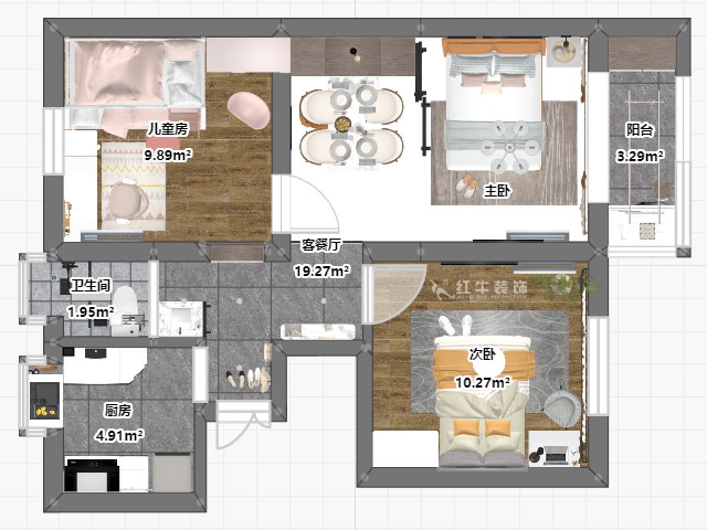孟憲濤|峨嵋?guī)X12號(hào)5-403-64㎡-現(xiàn)代簡(jiǎn)約風(fēng)格|3室1廳1衛(wèi)|新房裝修|定制家¥88600|全包10萬(wàn)|00_03平面彩圖