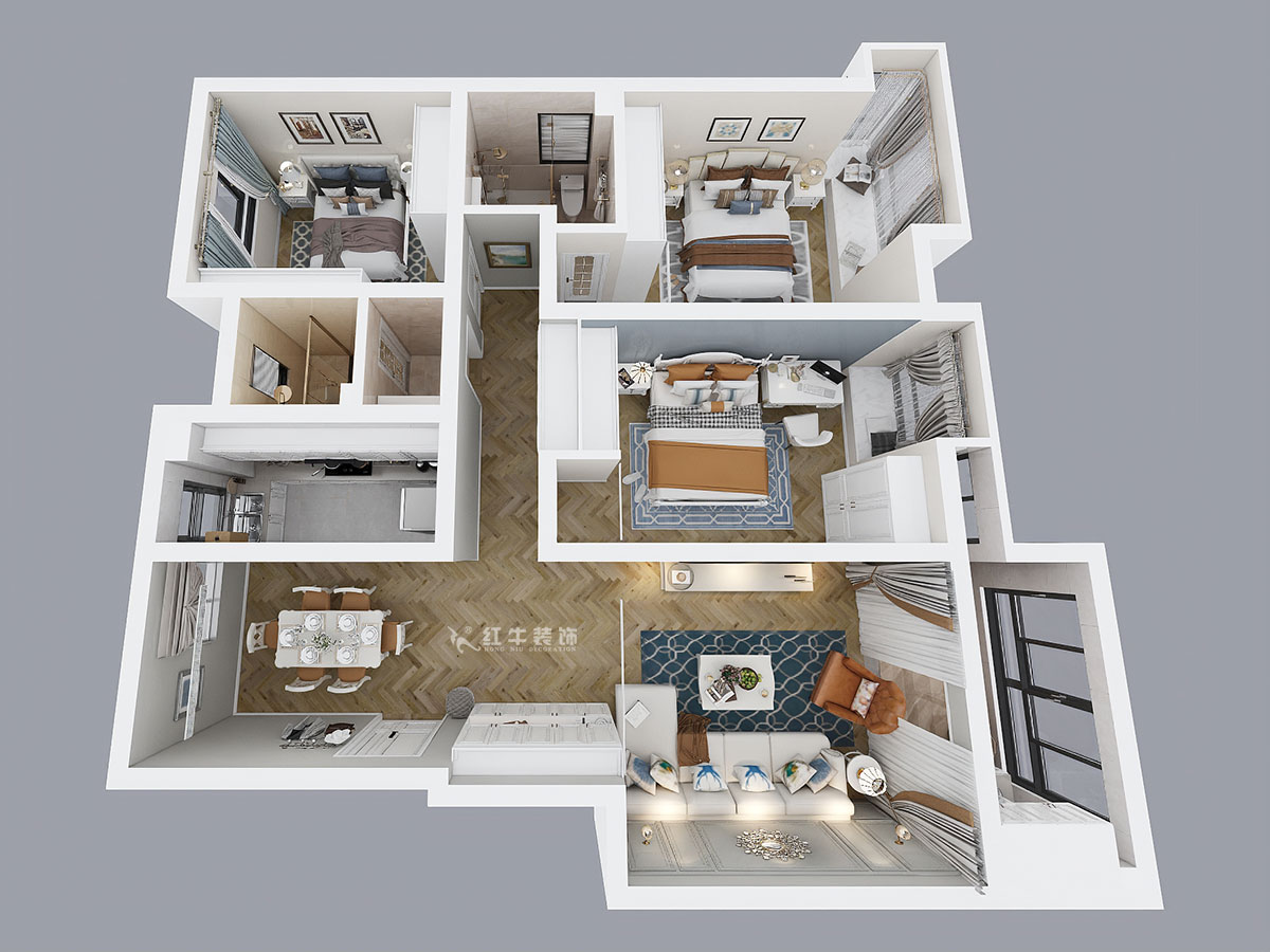 劉萍萍|紫金佳苑11-801-130㎡-簡歐風(fēng)格|4室2廳2衛(wèi)|老房裝修|定制家¥183694|全包18