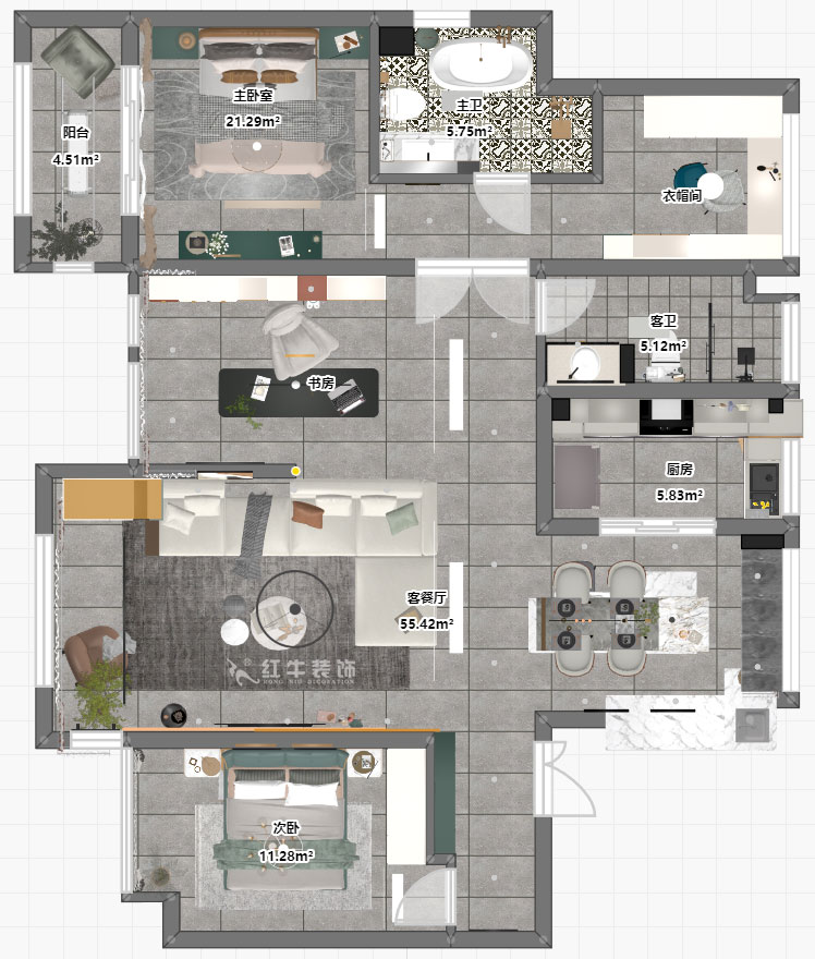 陶陽(yáng)|創(chuàng)維文匯苑29-2-804-128㎡-現(xiàn)代簡(jiǎn)約風(fēng)格|4室2廳2衛(wèi)|毛坯房裝修|定制家|全包16萬(wàn)|00_03平面彩圖