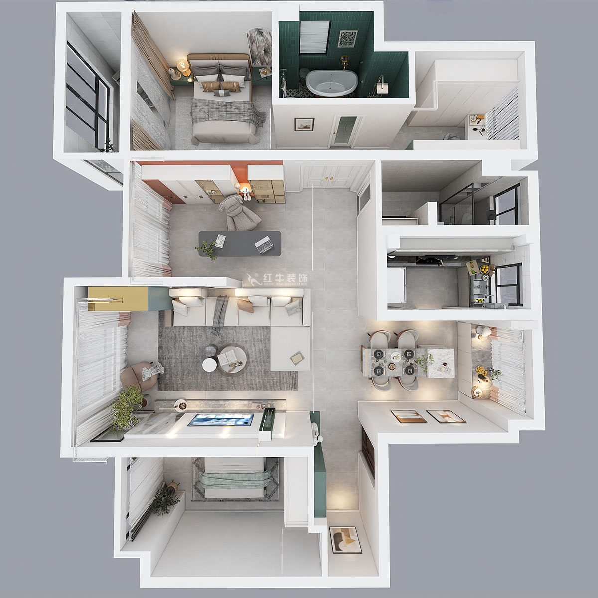 陶陽(yáng)|創(chuàng)維文匯苑29-2-804-128㎡-現(xiàn)代簡(jiǎn)約風(fēng)格|4室2廳2衛(wèi)|毛坯房裝修|定制家|全包16萬(wàn)|00_04鳥(niǎo)瞰圖