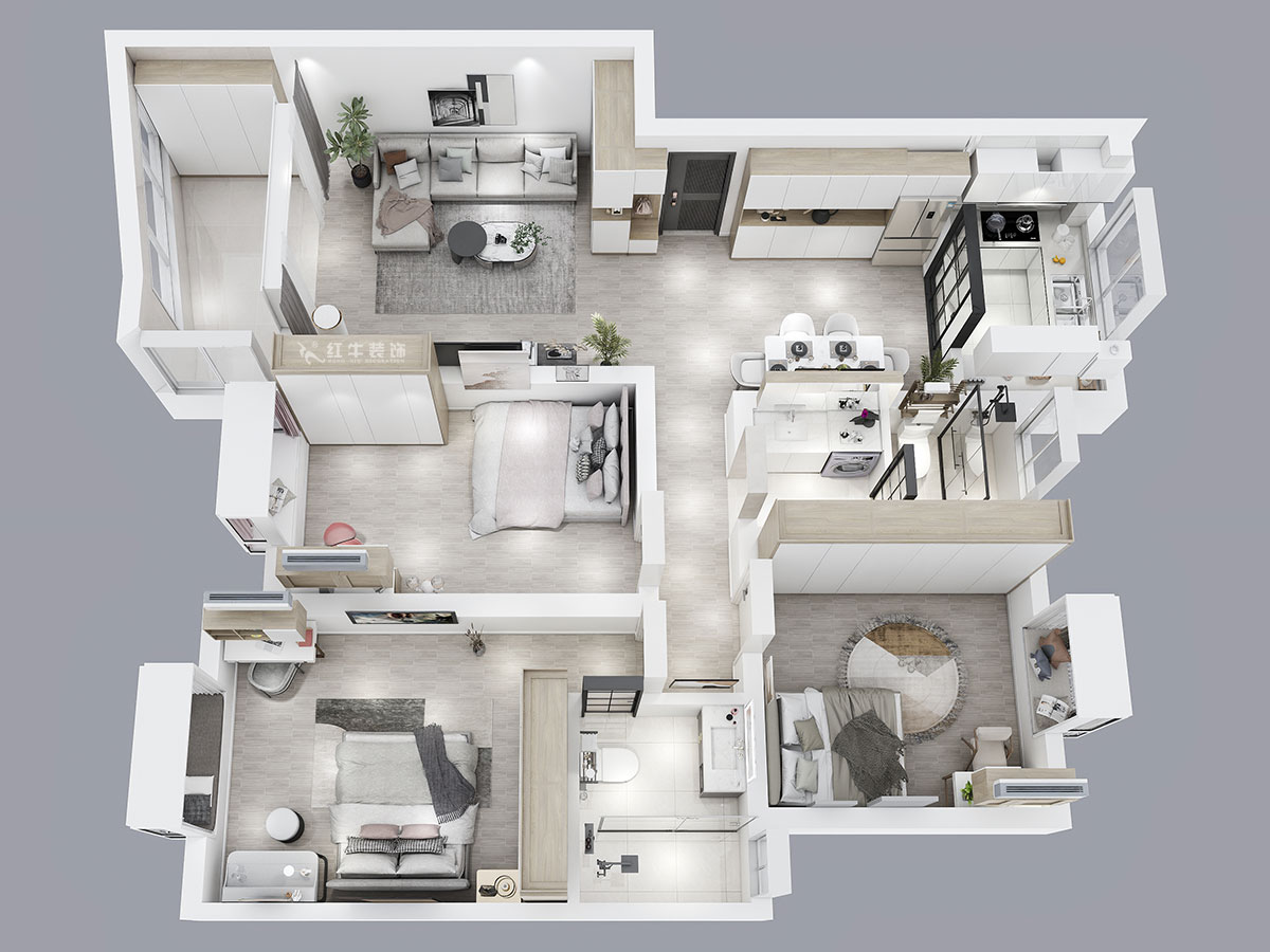 蔣琛｜三金福邸7-405-110㎡-現(xiàn)代簡約風(fēng)格｜2室2廳2衛(wèi)｜新房裝修｜定制家｜全包15萬｜00_05鳥瞰圖
