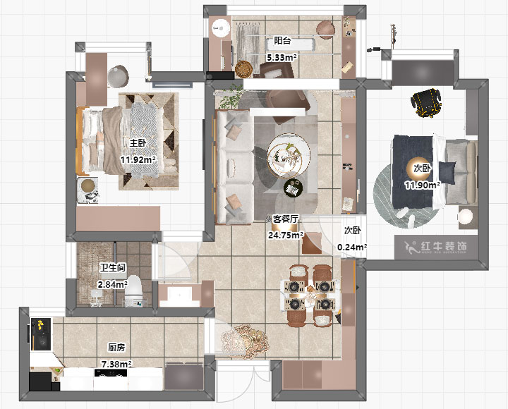 朱彥|濱江雅園4-1703-88㎡-簡(jiǎn)約風(fēng)格|2室2廳1衛(wèi)|新房裝修|定制家¥112400|全包12萬(wàn)|00_03平面彩圖