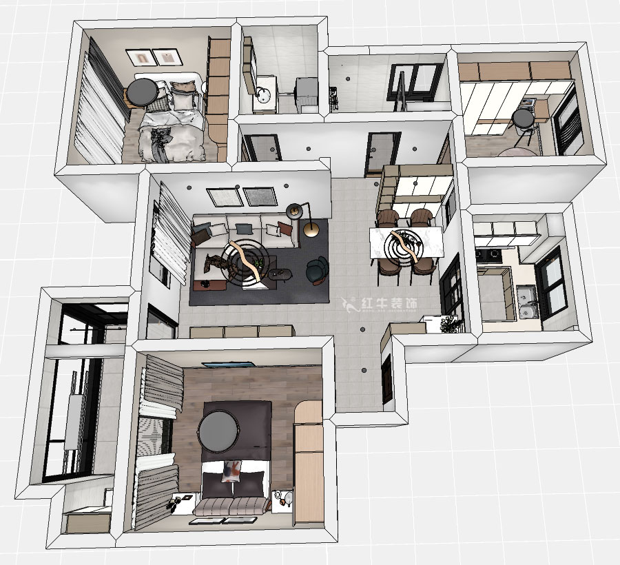 魏明花｜山水云房37-1502-123㎡-現(xiàn)代簡約風(fēng)格｜3室2廳2衛(wèi)｜毛坯房裝修｜定制家｜全包12萬｜00_04鳥瞰圖