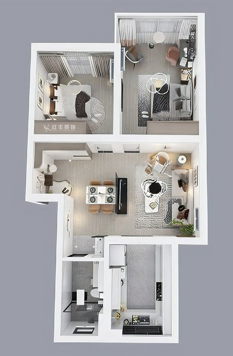 吳波｜康居新寓6-602-90㎡-現(xiàn)代風(fēng)格｜2室2廳2衛(wèi)｜舊房裝修｜定制家｜全包12萬(wàn)｜00_04鳥(niǎo)瞰圖