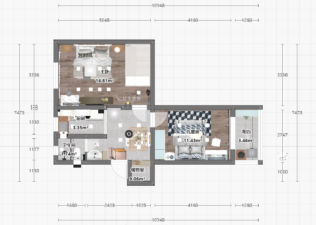 魏明花｜天目路27號-305-60㎡-現(xiàn)代簡約風格｜2室1廳1衛(wèi)｜二手房裝修｜定制家｜全包9