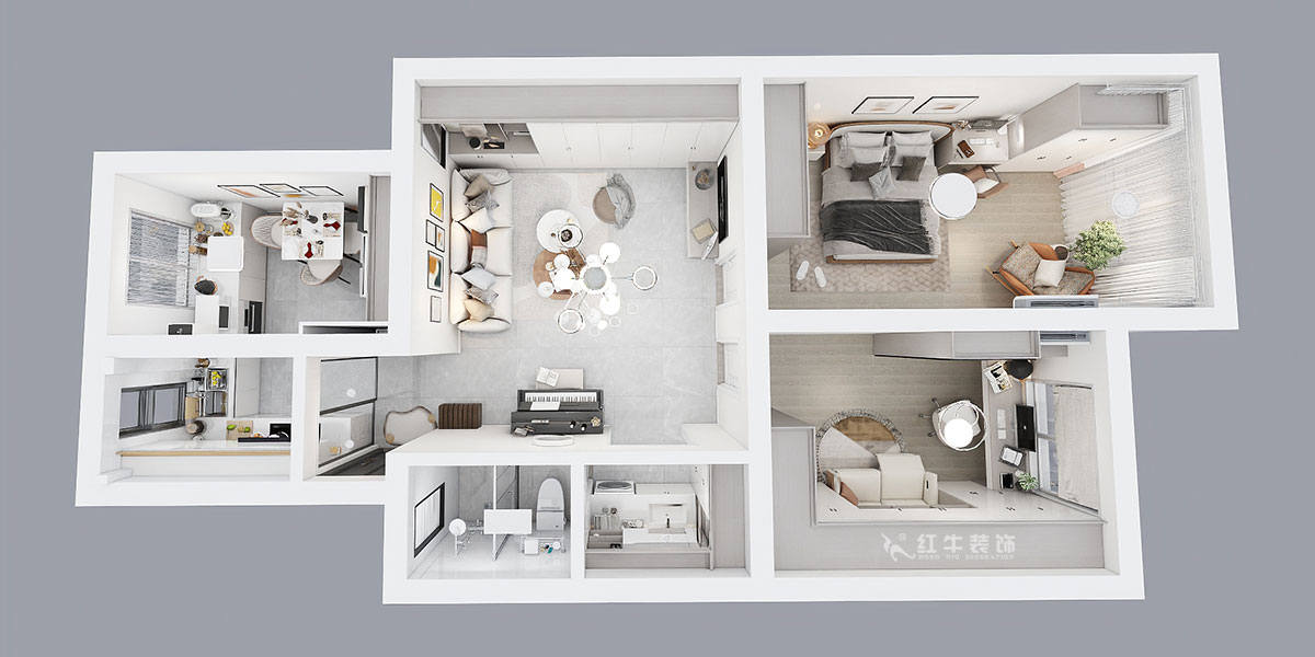 陶陽｜雨花村18-103-85㎡-現(xiàn)代簡約風格｜3室1廳1衛(wèi)｜二手房裝修｜定制家｜全包12萬｜00_04鳥瞰圖