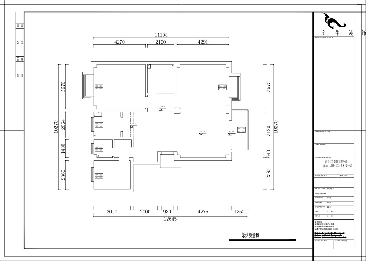 熊皓宇｜印湖山莊5-3-605-120㎡-新中式風格｜3室2廳2衛(wèi)｜毛坯房裝修｜定制家｜全包18萬｜00_01原始測量圖