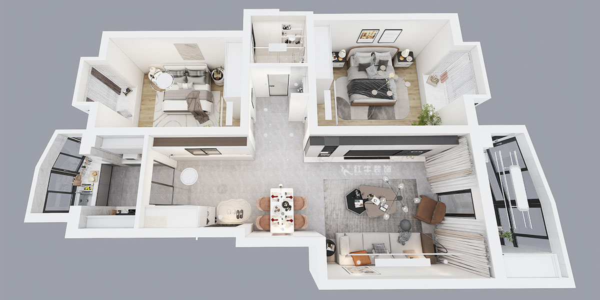 陶陽｜風光里29-108-801-103㎡-現(xiàn)代簡約風格｜2室2廳1衛(wèi)｜二手房裝修｜定制家｜全包14萬｜00_04鳥瞰圖