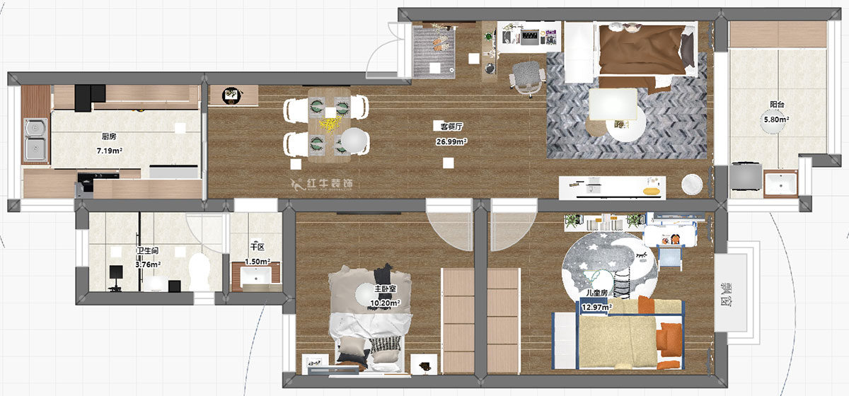 朱彥|廣廈嘉苑8-1-202-85㎡-簡(jiǎn)約風(fēng)格|2室2廳1衛(wèi)|老房裝修|定制家|全包12萬|00_03平面彩圖