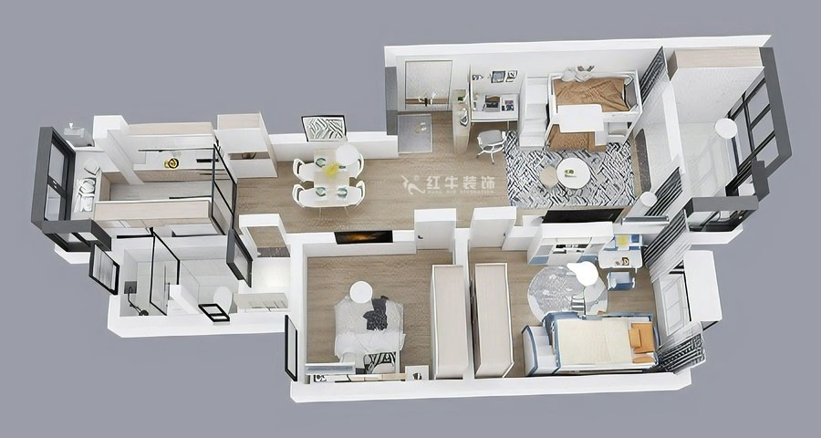 朱彥|廣廈嘉苑8-1-202-85㎡-簡(jiǎn)約風(fēng)格|2室2廳1衛(wèi)|老房裝修|定制家|全包12萬|00_04鳥瞰圖半墻