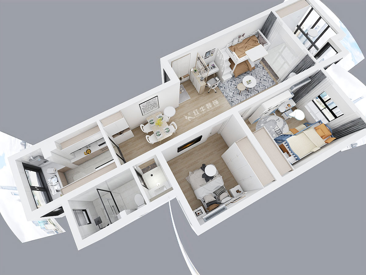 朱彥|廣廈嘉苑8-1-202-85㎡-簡(jiǎn)約風(fēng)格|2室2廳1衛(wèi)|老房裝修|定制家|全包12萬|00_05鳥瞰圖全墻