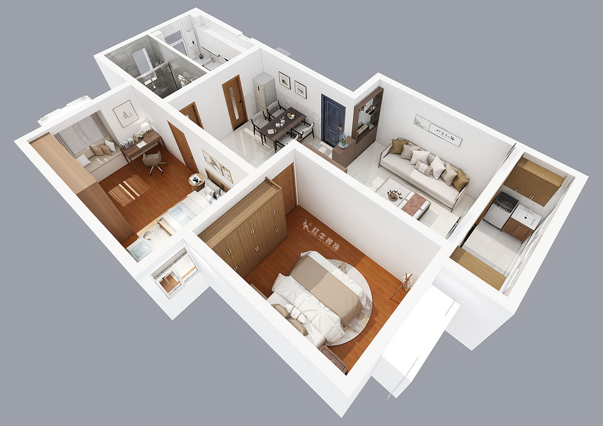 張智猿｜裕順雅苑12-502-96㎡-中式風(fēng)格｜2室1廳1衛(wèi)｜老房裝修｜定制家｜全包9萬(wàn)｜00_05鳥瞰圖