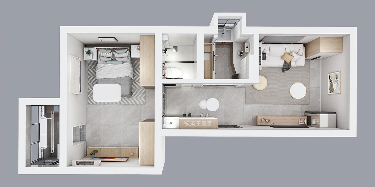 孟憲濤|大光路菜市口1號2-2-205-50㎡-簡約風(fēng)格|1室1廳1衛(wèi)|老房裝修|定制家|全包9萬|00_04鳥瞰圖