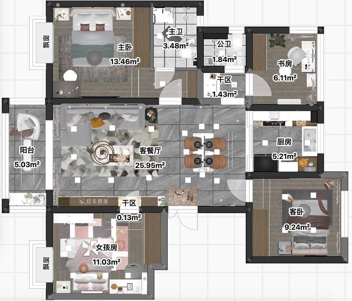 吳波|紅豆香江華庭3-802-105㎡-現(xiàn)代風(fēng)格|4室2廳2衛(wèi)|新房裝修|定制家|全包13