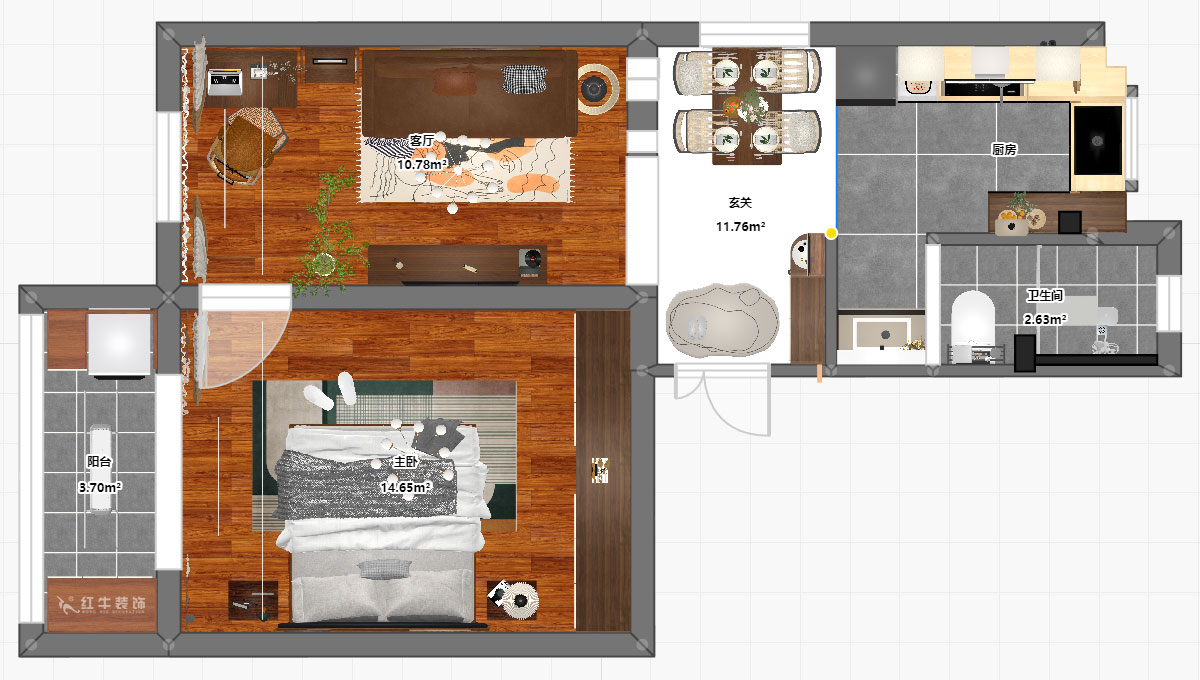 陶陽|玉蘭里20-306-57㎡-現(xiàn)代簡(jiǎn)約風(fēng)格|1室2廳1衛(wèi)|二手房裝修|定制家|全包10萬|00_03平面彩圖