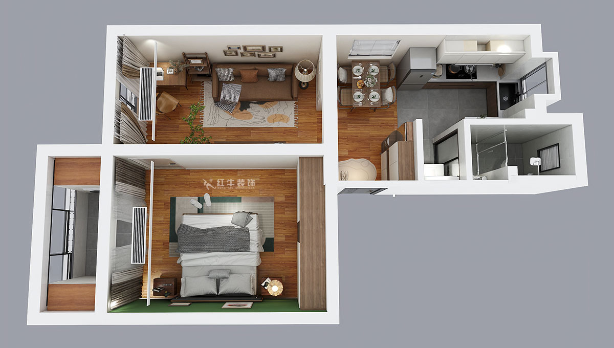 陶陽|玉蘭里20-306-57㎡-現(xiàn)代簡(jiǎn)約風(fēng)格|1室2廳1衛(wèi)|二手房裝修|定制家|全包10萬|00_04鳥瞰圖