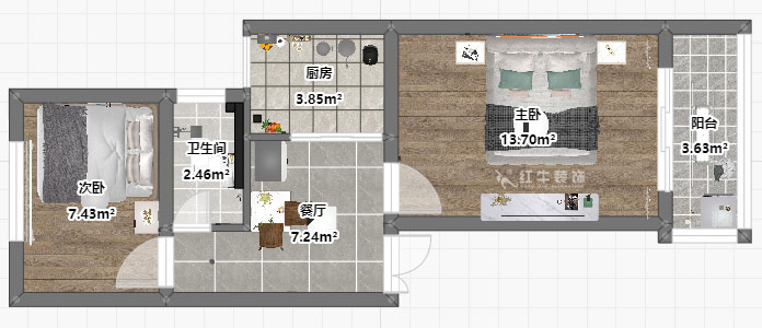 張桐瑋|殷高巷小區(qū)9-301-59㎡-現(xiàn)代簡約風(fēng)格|2室1廳1衛(wèi)|老房裝修|定制家|全包10萬|00_03平面彩圖