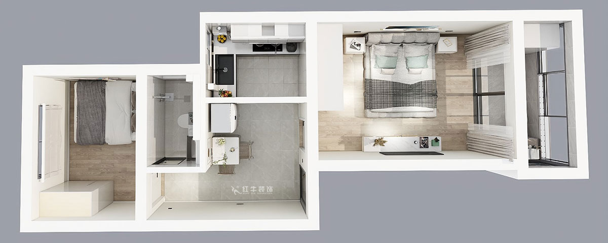 張桐瑋|殷高巷小區(qū)9-301-59㎡-現(xiàn)代簡約風(fēng)格|2室1廳1衛(wèi)|老房裝修|定制家|全包10萬|00_04鳥瞰圖