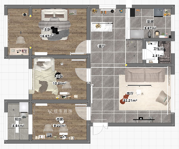 孟憲濤|石門(mén)坎110號(hào)1-404-100㎡-現(xiàn)代簡(jiǎn)約風(fēng)格|3室1廳1衛(wèi)|老房裝修|定制家|全包14萬(wàn)|00_03平面彩圖